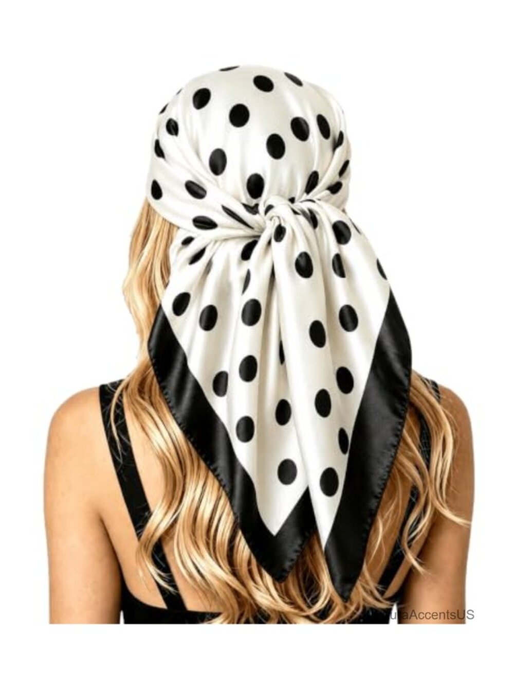 Large Satin Head Scarf for Women Polka Dot Hair Wrap Neck Bandana